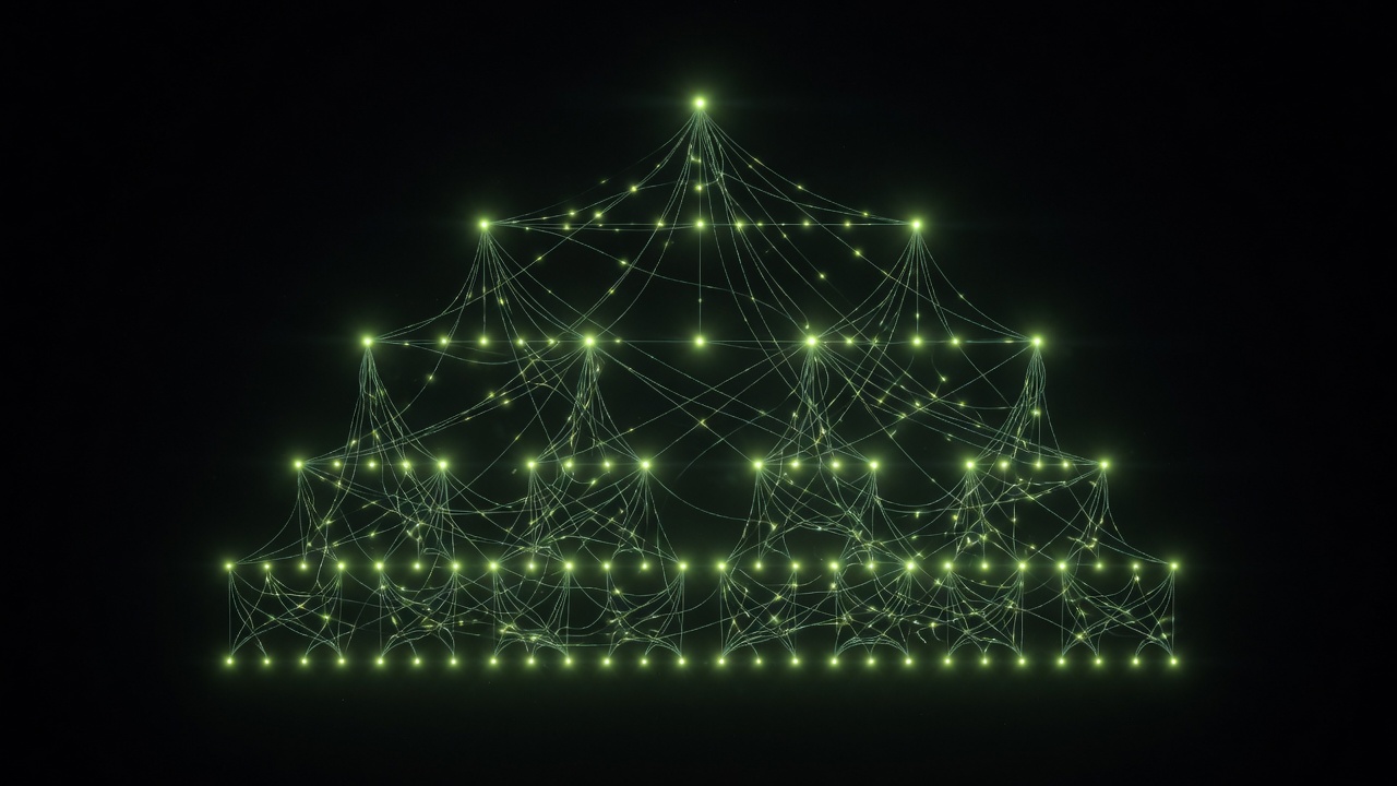 A lime lattice in the shape of a living organizational chart